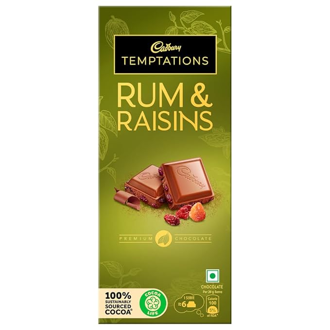 Cadbury Temptations Rum & Raisins Premium Chocolate Bar 72 gm