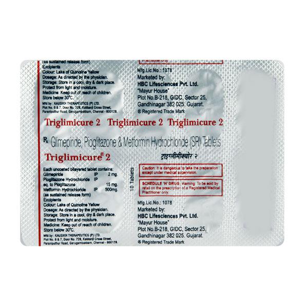 ट्राइग्लिमिकर 2mg/500mg/15mg गोली के बा