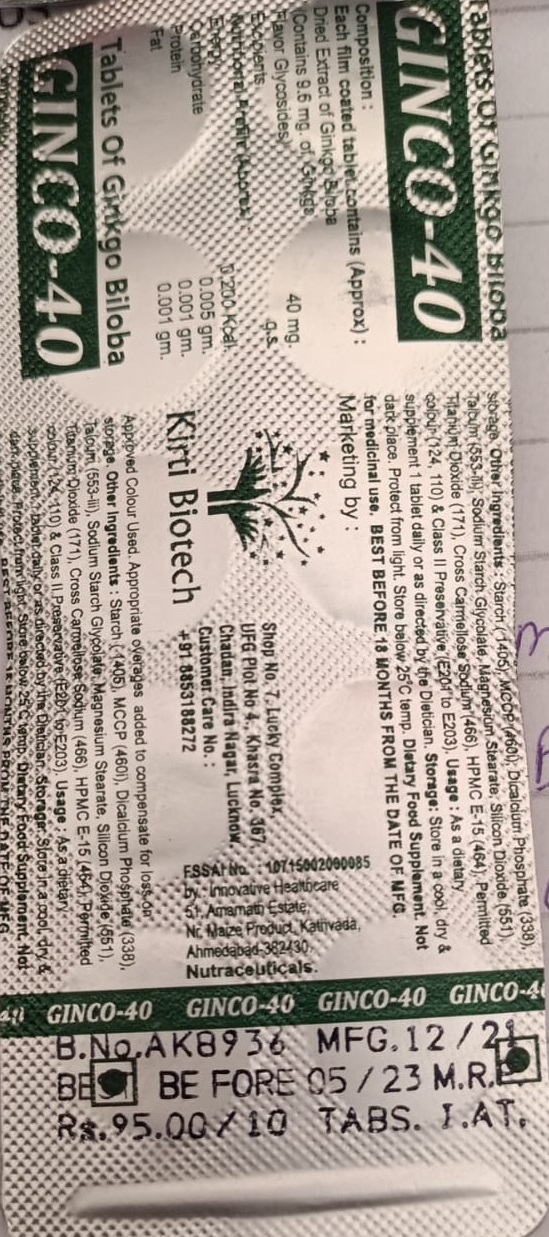 Ginco 40mg Tablet 10s