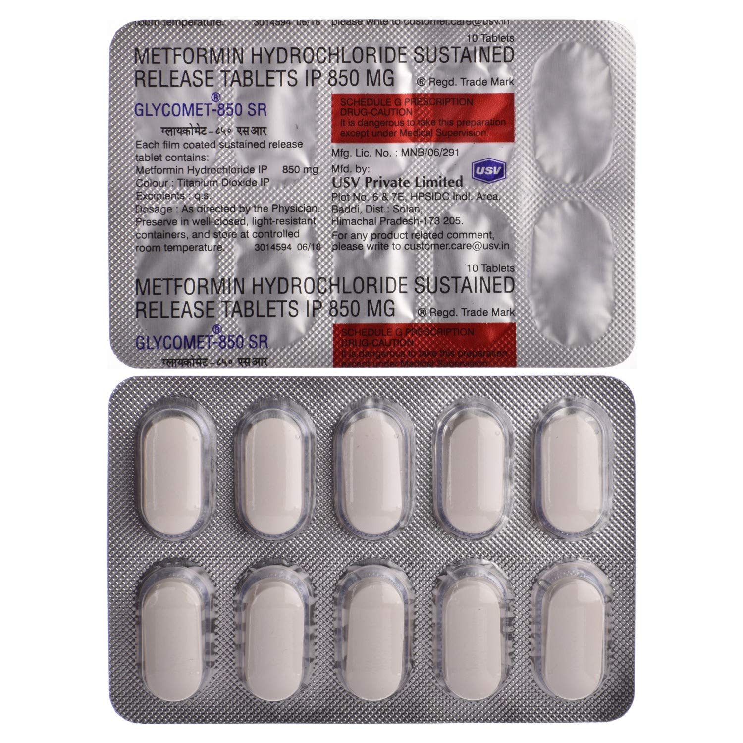 ग्लाइकोमेट 850mg टैबलेट एसआर 10s के बा