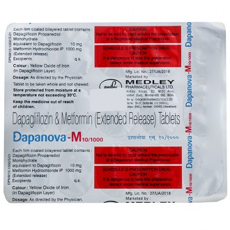 डापानोवा एम 10mg/1000mg टैबलेट 15s के बा