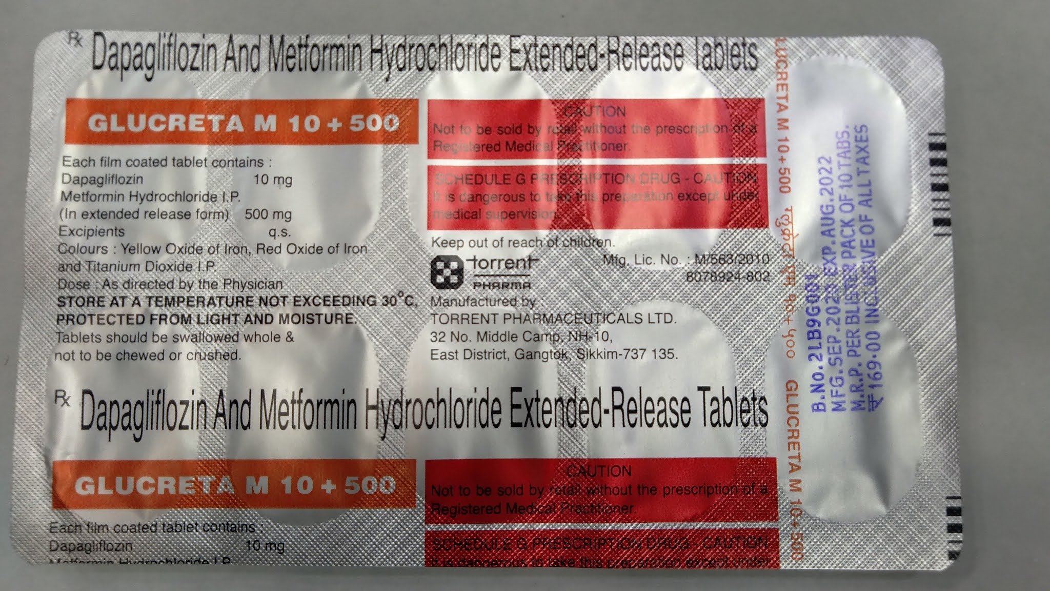 ग्लूक्रेटा एम 10mg/500mg टैबलेट ईआर 10s के बा