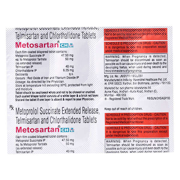 Metosartan CH 6.25mg/50mg/40mg Tablet ER 10s