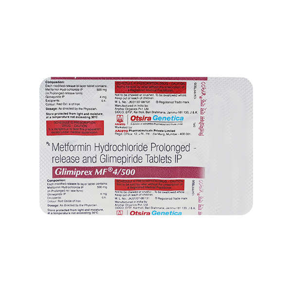 ग्लिमिप्रेक्स एमएफ 4mg/500mg टैबलेट 10s