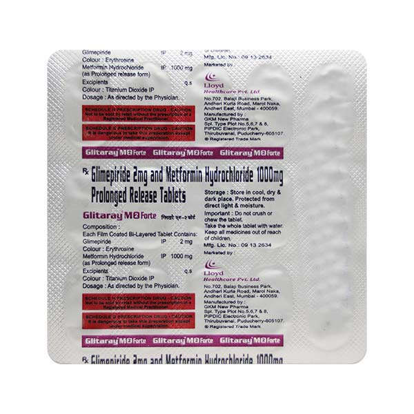 Glitaray M Forte 2mg/1000mg Tablet 15s