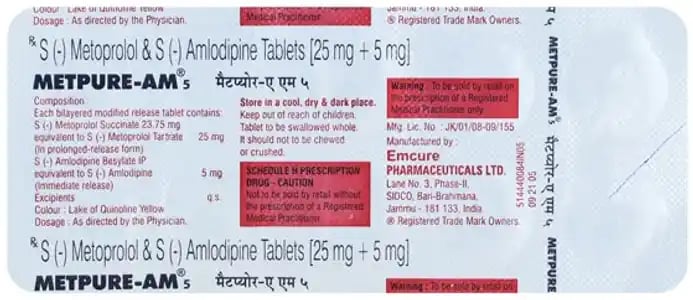 मेटप्यूर एएम 5 मिलीग्राम टैबलेट एमआर 10s के बा