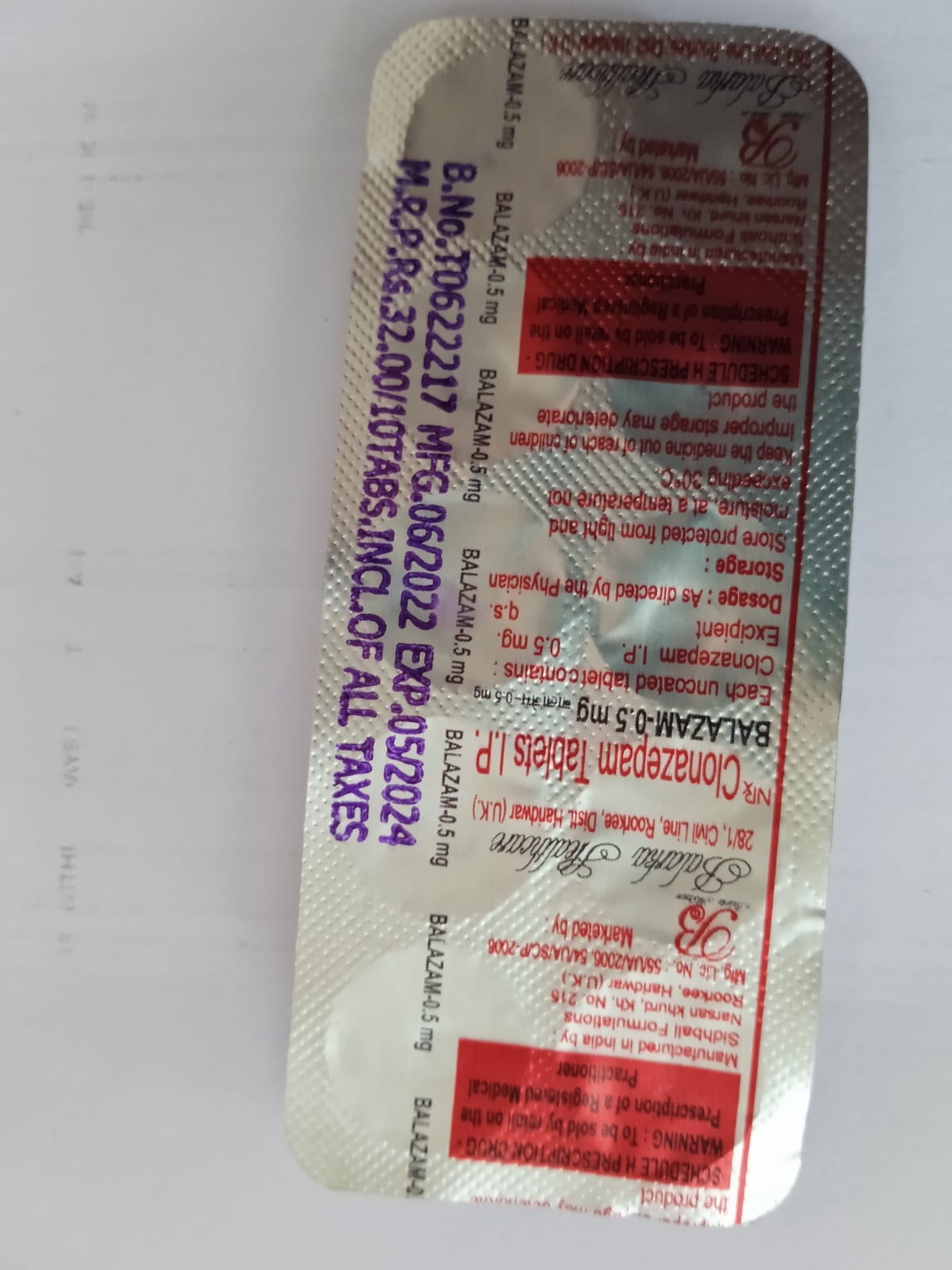Balazam 0.5mg Tablet 10s