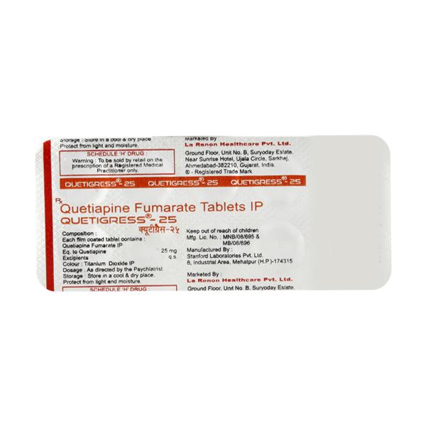 Quetigress 25mg Tablet 10s